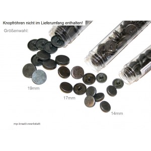 1 Stk Knopf Metall glatt,   Dm 14, 17 oder 19mm altsilber